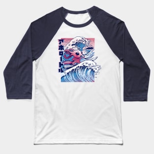 Vaporwave Surfing Axolotl Japanese Anime Style Great Wave Baseball T-Shirt